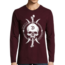 T-shirt homme manches longues bordeaux Bones and Skull (Diabolik,Têtes de morts)