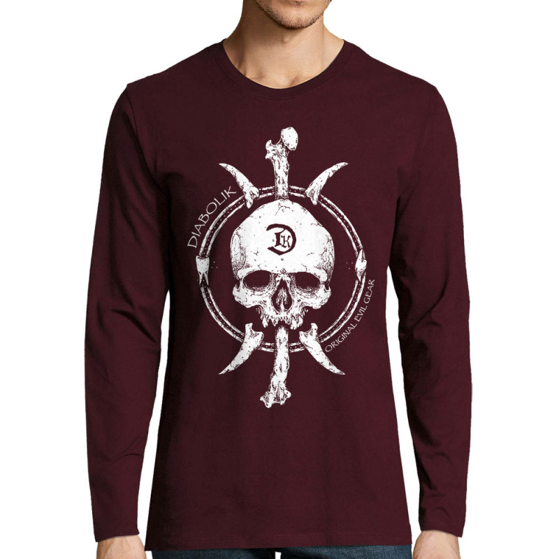 T-shirt homme manches longues bordeaux Bones and Skull (Diabolik,Têtes de morts)