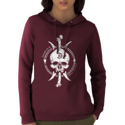 Sweat femme à capuche coton bio bordeaux Bones and Skull (Diabolik,Têtes de morts)