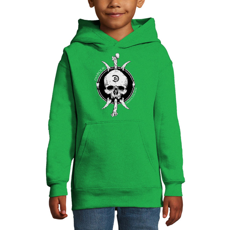 Sweat enfant à capuche vert prairie Bones and Skull (Diabolik,Têtes de morts)