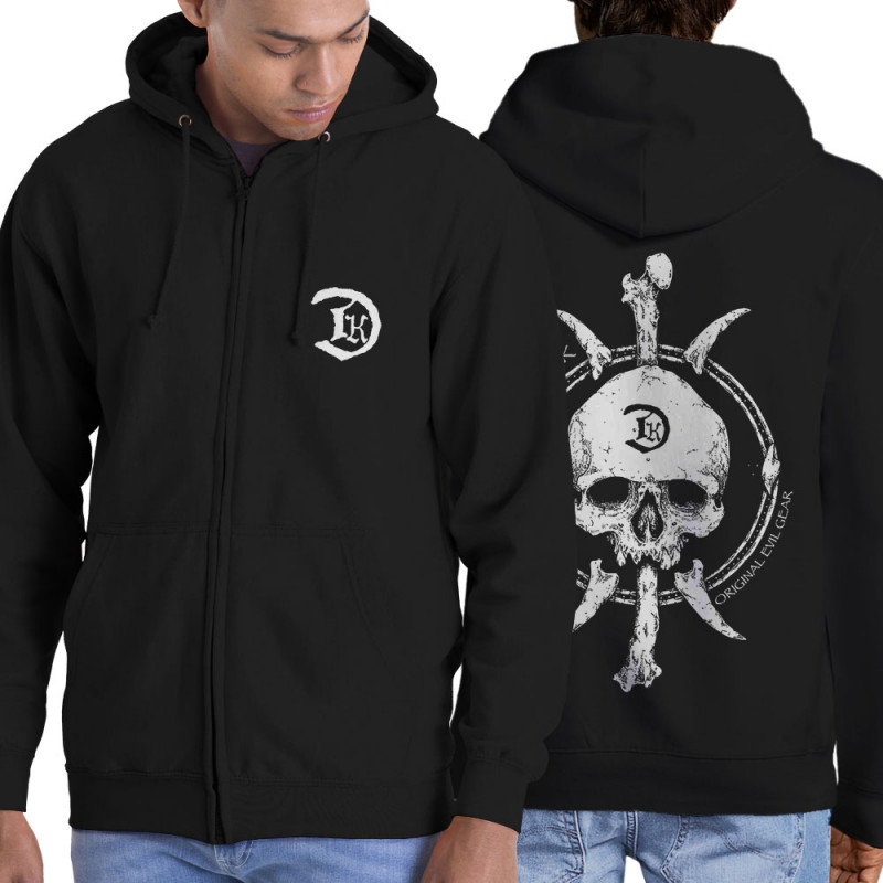 Sweat homme à capuche zippé noir Bones and Skull (Diabolik,Têtes de morts)