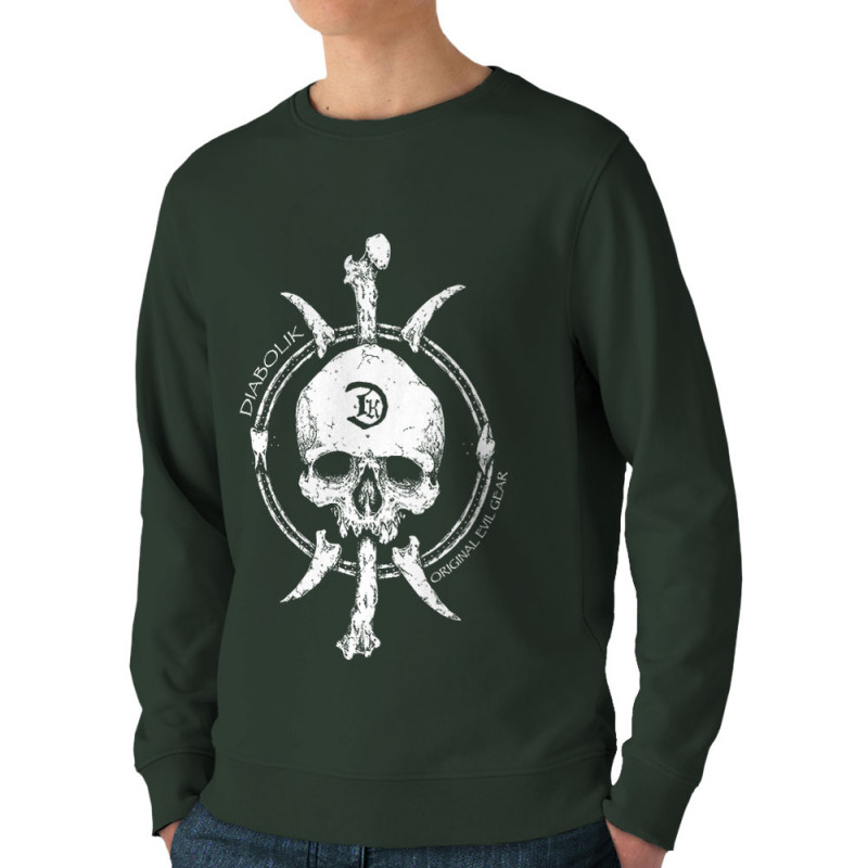 Sweat homme bio col rond vert foncé Bones and Skull (Diabolik,Têtes de morts)