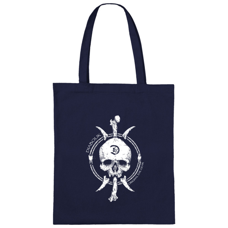 Sac shopping en toile bleu marine Bones and Skull (Diabolik,Têtes de morts)