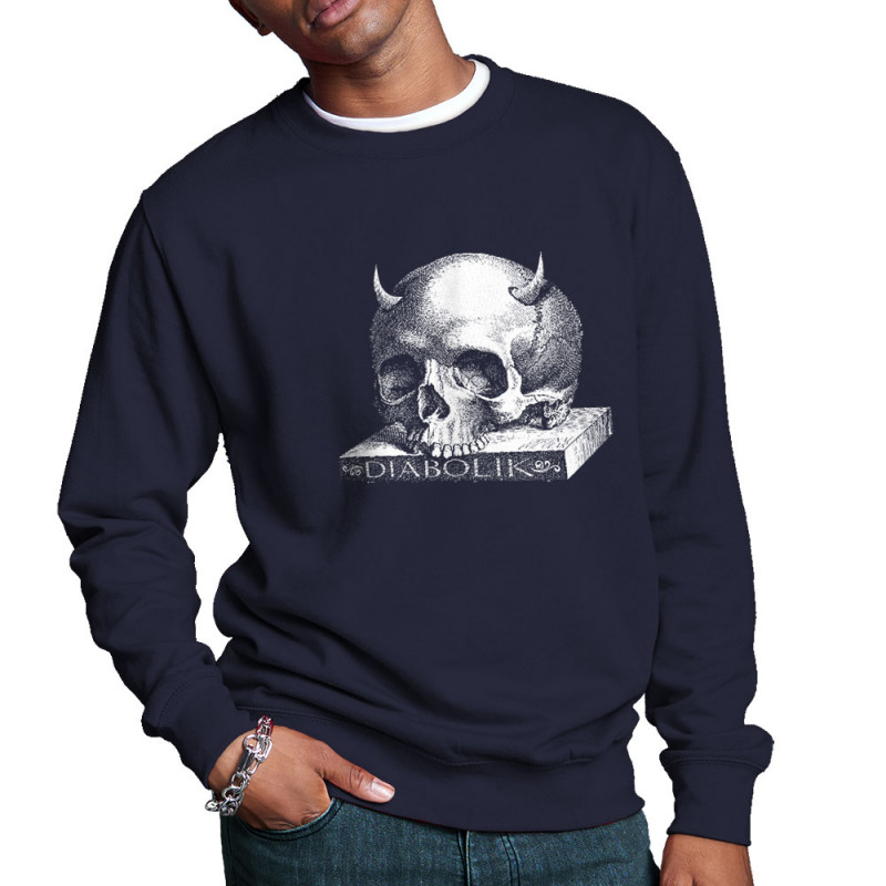 Sweat homme col rond bleu marine Skull with Horns (Diabolik,Têtes de morts)