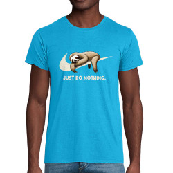 T-shirt homme coton bio bleu azur Just Do Nothing Paresseux (Gondrax,Animaux,Humour,Paresse)