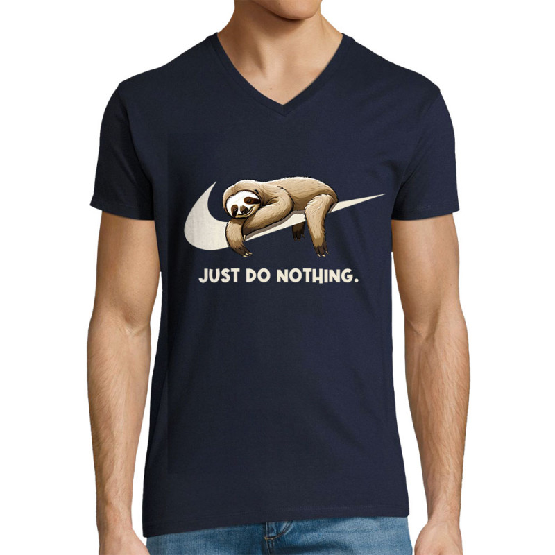 T-shirt homme col V bleu marine Just Do Nothing Paresseux (Gondrax,Animaux,Humour,Paresse)
