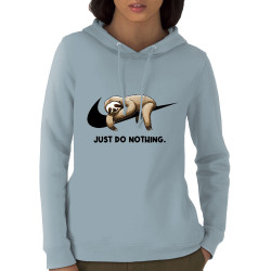 Sweat femme à capuche coton bio bleu ciel Just Do Nothing Paresseux (Gondrax,Animaux,Humour,Paresse)