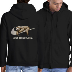 Sweat homme à capuche zippé noir Just Do Nothing Paresseux (Gondrax,Animaux,Humour,Paresse)
