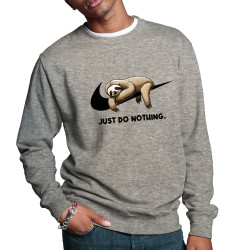Sweat homme col rond gris chiné Just Do Nothing Paresseux (Gondrax,Animaux,Humour,Paresse)