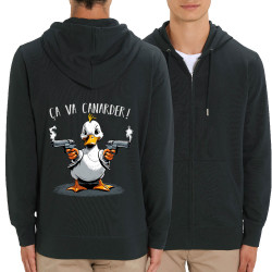 Sweat homme zippé à capuche coton bio noir Ca va canarder (Gondrax,Animaux,Humour)