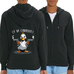 Sweat femme zippé à capuche coton bio noir Ca va canarder (Gondrax,Animaux,Humour)