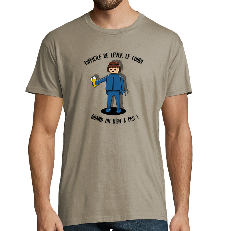 Tee-shirt homme gris zinc Difficile de lever le coude (Gondrax,Alcool,Humour)
