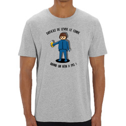 T-shirt homme coton bio gris chiné Difficile de lever le coude (Gondrax,Alcool,Humour)