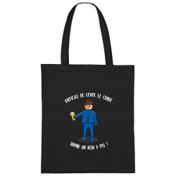 Sac shopping en toile noir Difficile de lever le coude (Gondrax,Alcool,Humour)