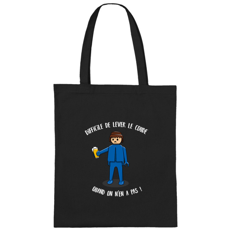 Sac shopping en toile noir Difficile de lever le coude (Gondrax,Alcool,Humour)