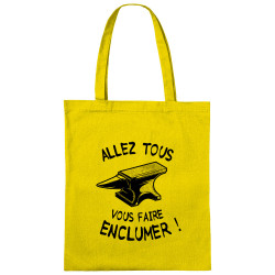 Sac shopping en toile jaune Allez tous vous faire enclumer (Gondrax,Slogans Débiles)