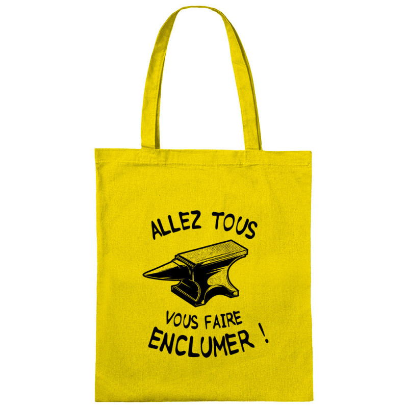 Sac shopping en toile jaune Allez tous vous faire enclumer (Gondrax,Slogans Débiles)