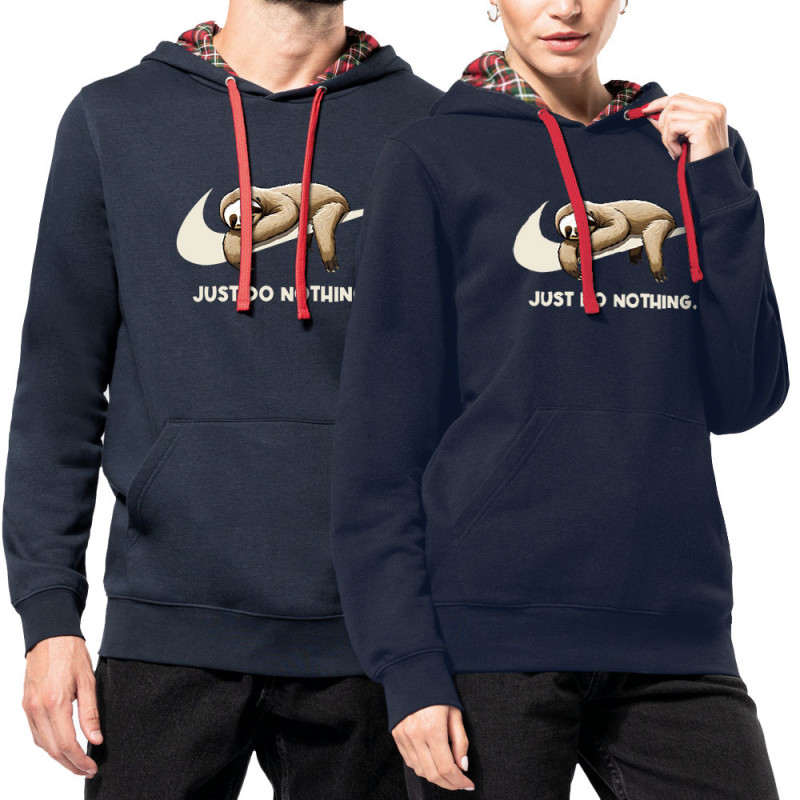 Sweat capuche à motifs unisexe bleu marine et rouge tartan Just Do Nothing Paresseux (Gondrax,Animaux,Humour,Paresse)