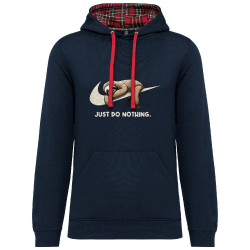 Sweat capuche à motifs unisexe bleu marine et rouge tartan Just Do Nothing Paresseux (Gondrax,Animaux,Humour,Paresse)