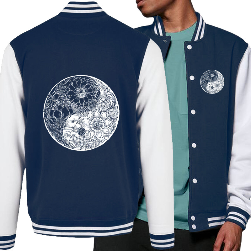 Teddy baseball en molleton bleu marine et blanc Ying Yang Flower (Gondrax,Divers,Ethnique)