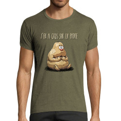 T-shirt homme fit kaki chiné Gros sur la patate (Gondrax,Humour,Fruits & Légumes)