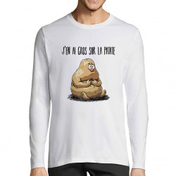 T-shirt homme manches longues blanc Gros sur la patate (Gondrax,Humour,Fruits & Légumes)