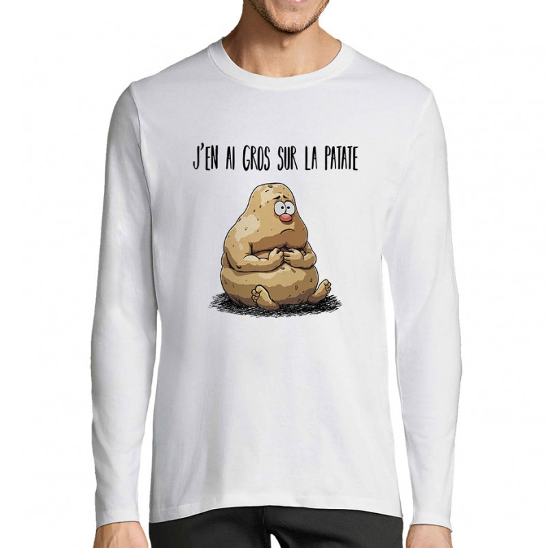 T-shirt homme manches longues blanc Gros sur la patate (Gondrax,Humour,Fruits & Légumes)