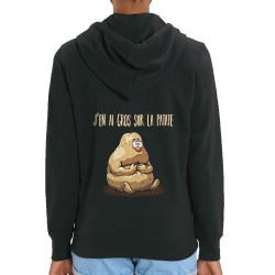 Sweat femme zippé à capuche coton bio noir Gros sur la patate (Gondrax,Humour,Fruits & Légumes)