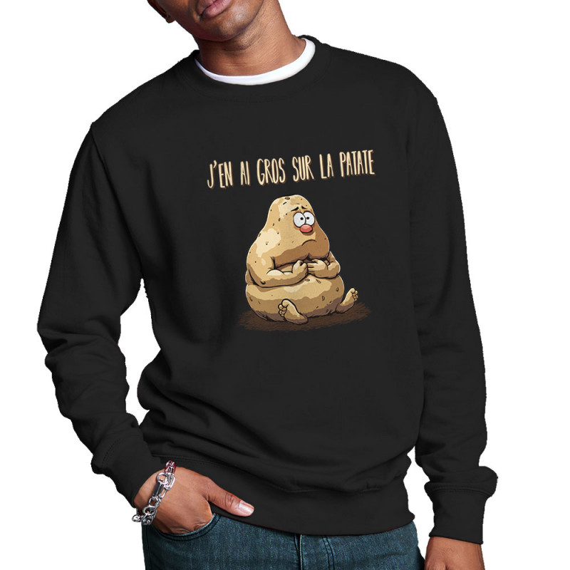 Sweat homme col rond noir Gros sur la patate (Gondrax,Humour,Fruits & Légumes)