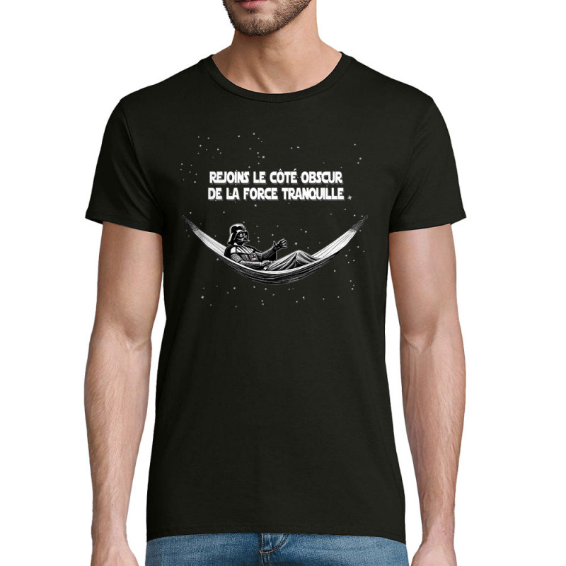 T-shirt homme coton bio noir Rejoins le côté obscur de la force tranquille (Gondrax,Films/Séries,Détournements,Star Wars)