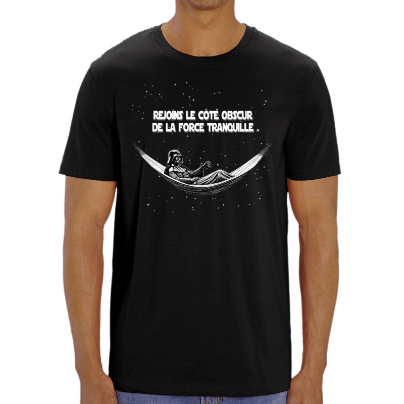 T-shirt homme coton bio noir Rejoins le côté obscur de la force tranquille (Gondrax,Films/Séries,Détournements,Star Wars)