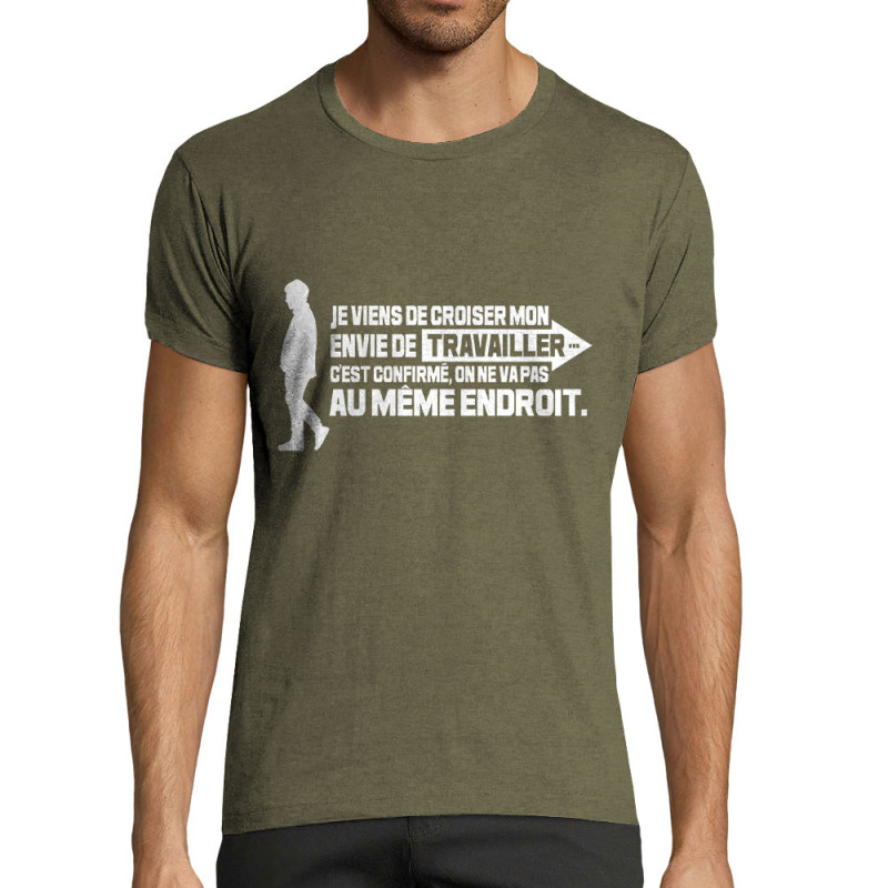 T-shirt homme fit kaki chiné Mon envie de travailler (Gondrax,Humour,Slogans Débiles)