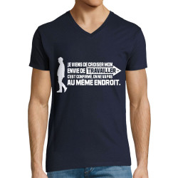 T-shirt homme col V bleu marine Mon envie de travailler (Gondrax,Humour,Slogans Débiles)