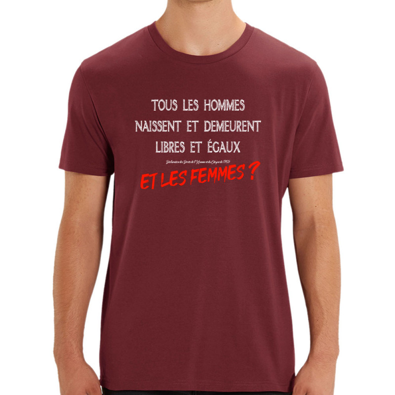 T-shirt homme coton bio bordeaux Libres et égaux (Gondrax,Slogans engagés)