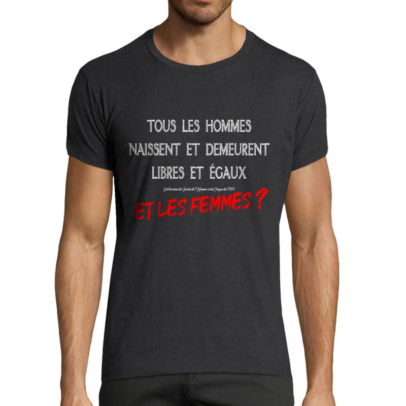 T-shirt homme fit gris anthracite chiné Libres et égaux (Gondrax,Slogans engagés)