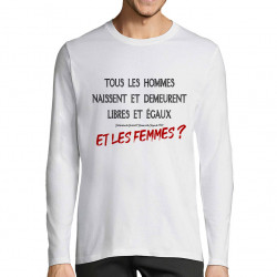 T-shirt homme manches longues blanc Libres et égaux (Gondrax,Slogans engagés)