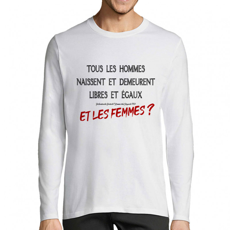 T-shirt homme manches longues blanc Libres et égaux (Gondrax,Slogans engagés)