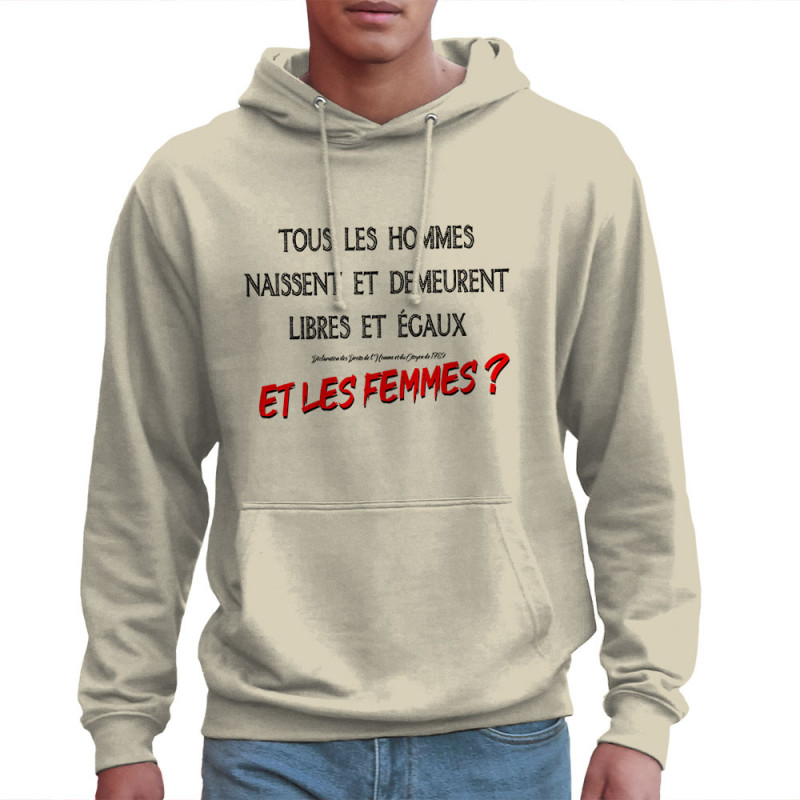 Sweat homme à capuche naturel Libres et égaux (Gondrax,Slogans engagés)