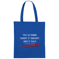 Sac shopping en toile bleu royal Libres et égaux (Gondrax,Slogans engagés)