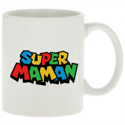 Mug blanc Super Maman Mario style (Trabe,Détournements,Papa Maman Papy Mamie,Fête des mères)