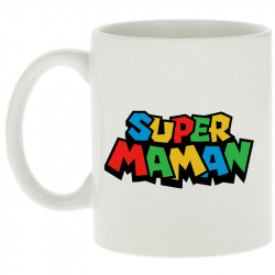 Mug blanc Super Maman Mario style (Trabe,Détournements,Papa Maman Papy Mamie,Fête des mères)