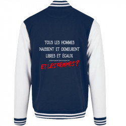 Teddy baseball en molleton bleu marine et blanc Libres et égaux (Gondrax,Slogans engagés)