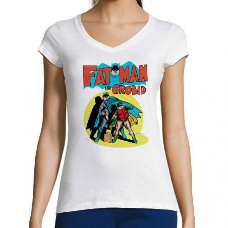 T-shirt femme col V "Fatman...