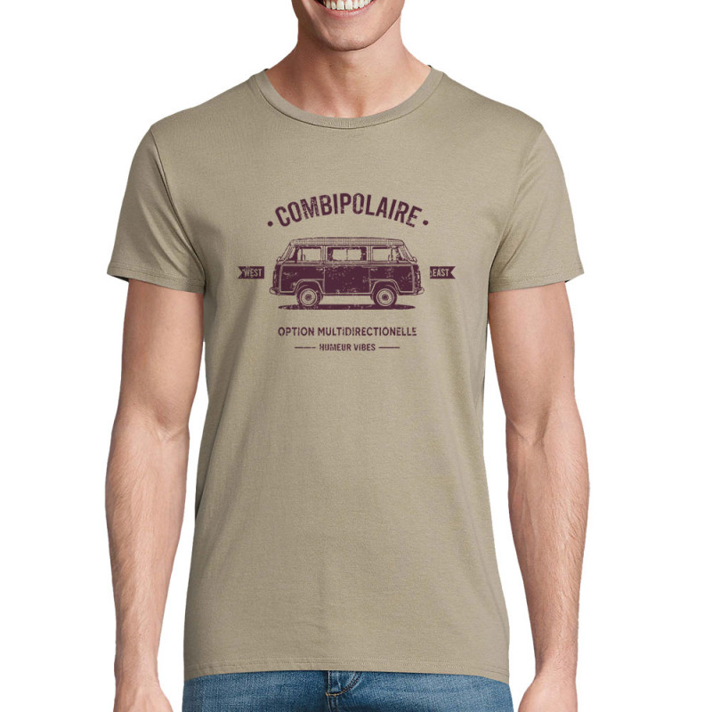 T-shirt homme coton bio kaki Combipolaire (Baxt,Humour)