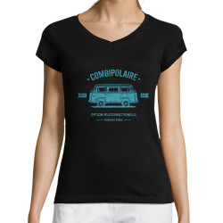 T-shirt femme col V noir Combipolaire (Baxt,Humour)