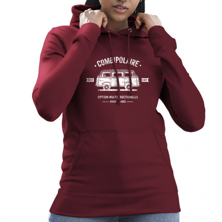 Sweat femme à capuche bordeaux Combipolaire (Baxt,Humour)
