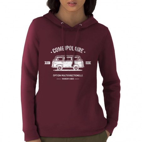 Sweat femme à capuche coton bio bordeaux Combipolaire (Baxt,Humour)