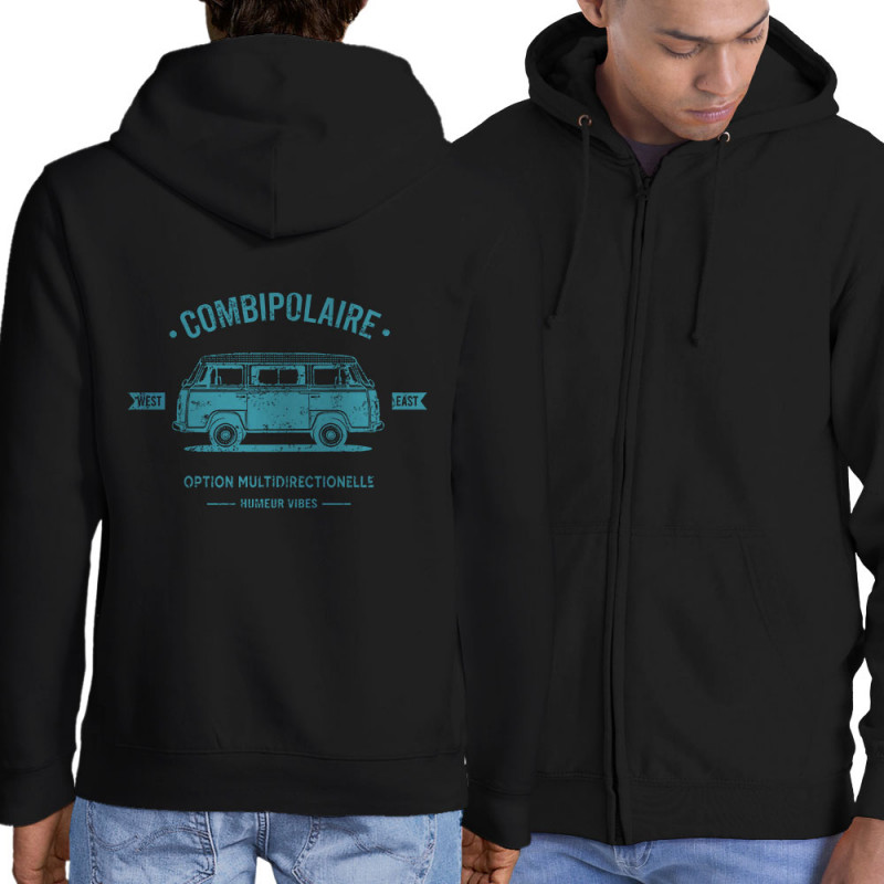 Sweat homme à capuche zippé noir Combipolaire (Baxt,Humour)