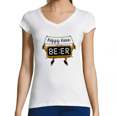 T-shirt femme col V "Happy...