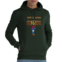 Sweat homme à capuche coton bio vert foncé Mario Game Over (Le Duc,Jeux Vidéo / Geek)
